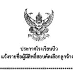 ประกาศรายชื่อผู้มีสิทธิ์สอบคัดเลือกลูกจ้างชั่วคราว ตำแหน่งเจ้าหน้าที่ห้องสมุด
